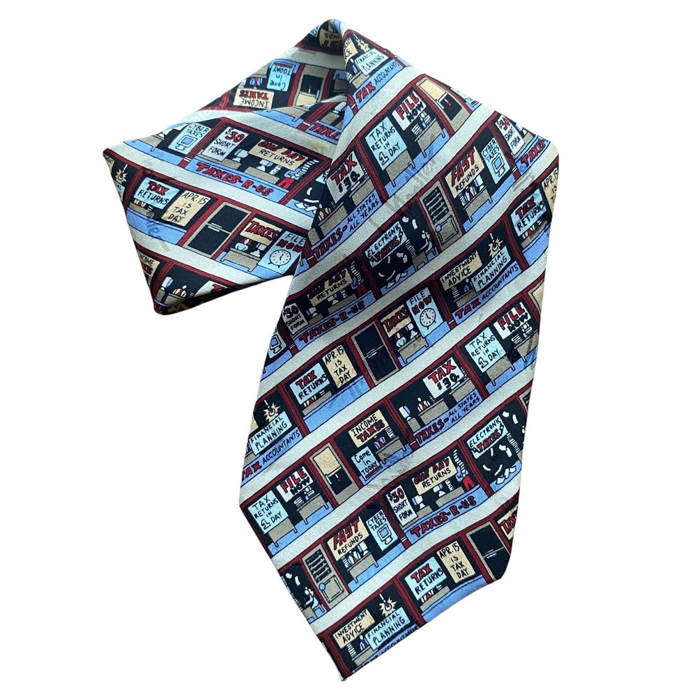 Nicole Miller Vintage 1993 Silk Tie Mens Tax Accountant Novelty Multi Color